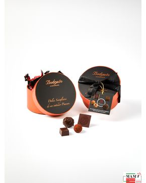 Конфеты шоколадные Ассорти пралине ручной работы в круглой бронзовой подарочной коробке ( боэри, кремини, бодратини, наполитаинс) 155 гр. Bodrato