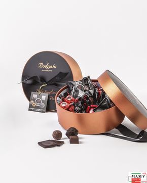 Конфеты шоколадные Ассорти пралине ручной работы в круглой бронзовой подарочной коробке (боэри, кремини, бодратини,наполитаинс) 350 гр. Bodrato