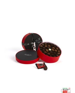 Конфеты шоколадные Ассорти пралине ручной работы в круглой красной подарочной коробке (боэри и микс пралине) 470 гр. Bodrato
