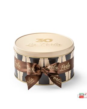Конфеты шоколадные Ассорти 30 лет Ла Перла в подарочной жестяной коробке с лентой(белый и черный трюфель) 300 гр. La Perla