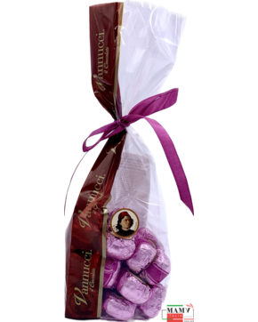 Шоколадные конфеты пралине с клубникой в темном шоколаде fondente extra в мягком пакете с лентой 250 гр.Vannucci